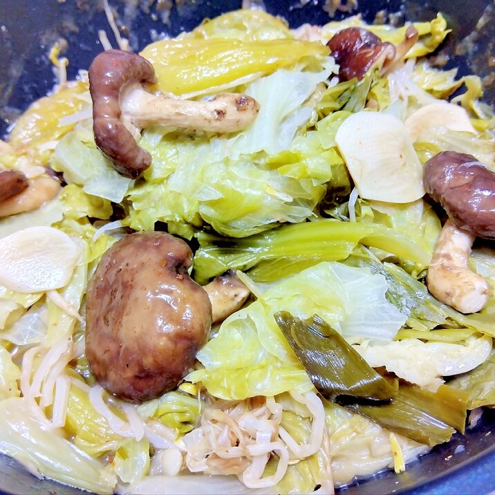 椎茸レタス青梗菜もやし九条葱のホットサラダ